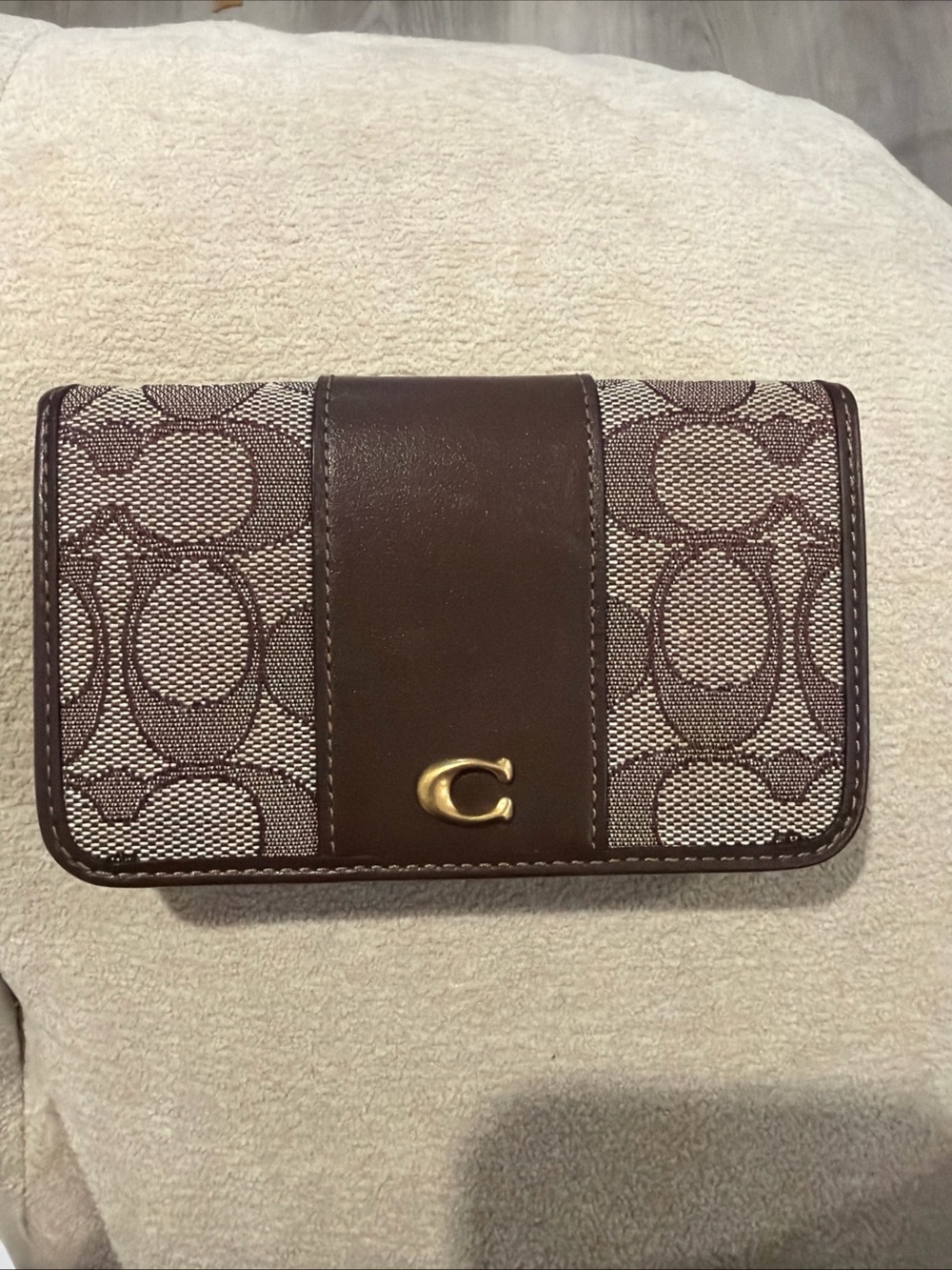 Coach Coated Canvas Signature Essential Slim Card Case In Oak NWOT
